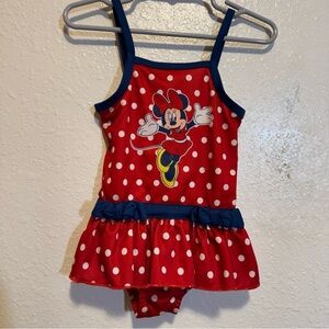 Disney Red Polka Dot Minnie Girl One-Piece Swimsuit with Navy Trim